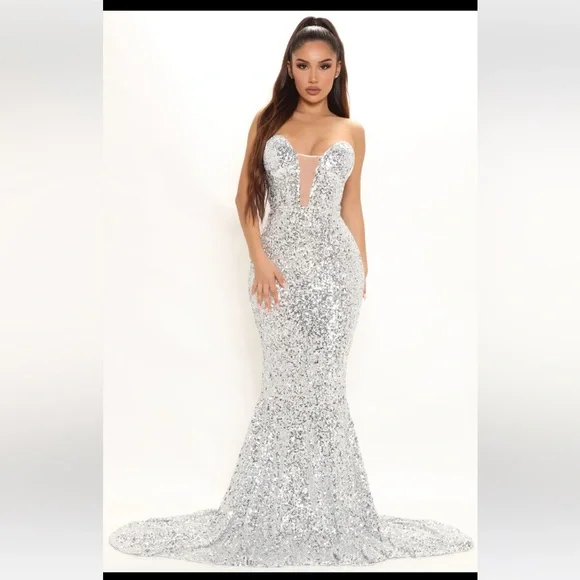 Fashion Nova | Dresses | Silver Sequin Fashion Nova Maxi Dress | Poshmark Fashion Nova | Dresses | Silver Sequin Fashion Nova Maxi Dress | Poshmark